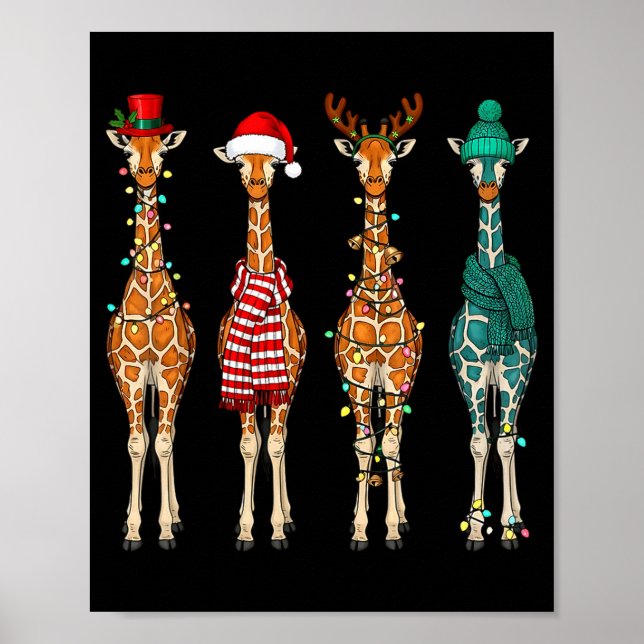 Poster Cute Christmas Giraffe Funny Animal Lover Gift Kid (Devant)
