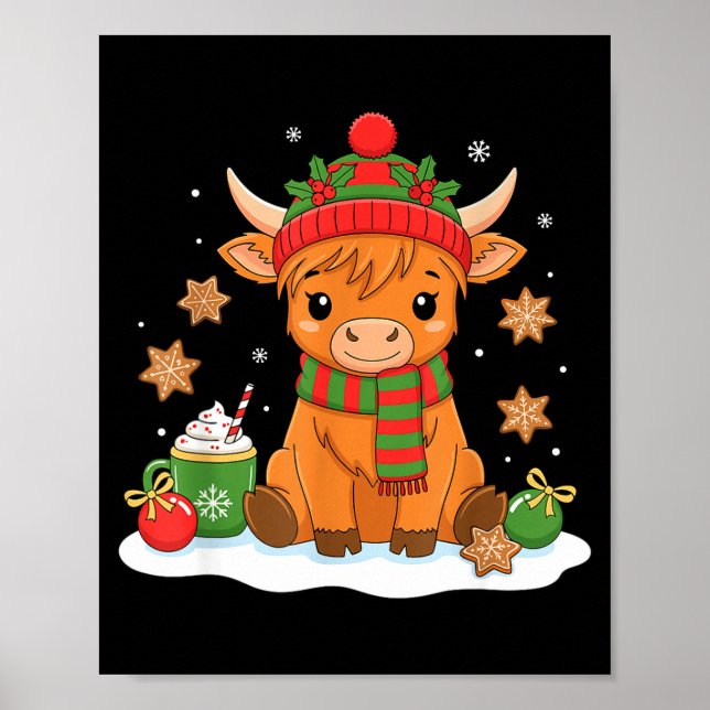 Poster Cute Christmas Highland Cow Lover Xmas Women Farm  (Devant)