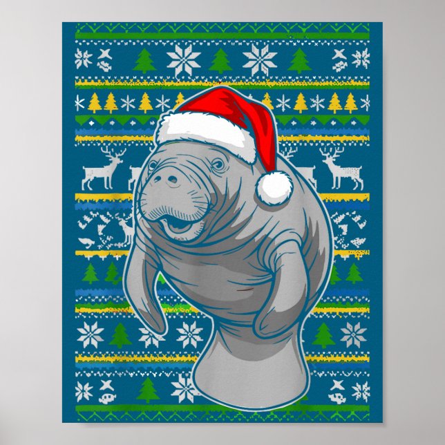 Poster Cute Christmas Manatee Shirt, Manatee Ugly Xmas Sw (Devant)