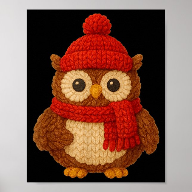 Poster Cute Christmas Owl Winter Snow  (Devant)