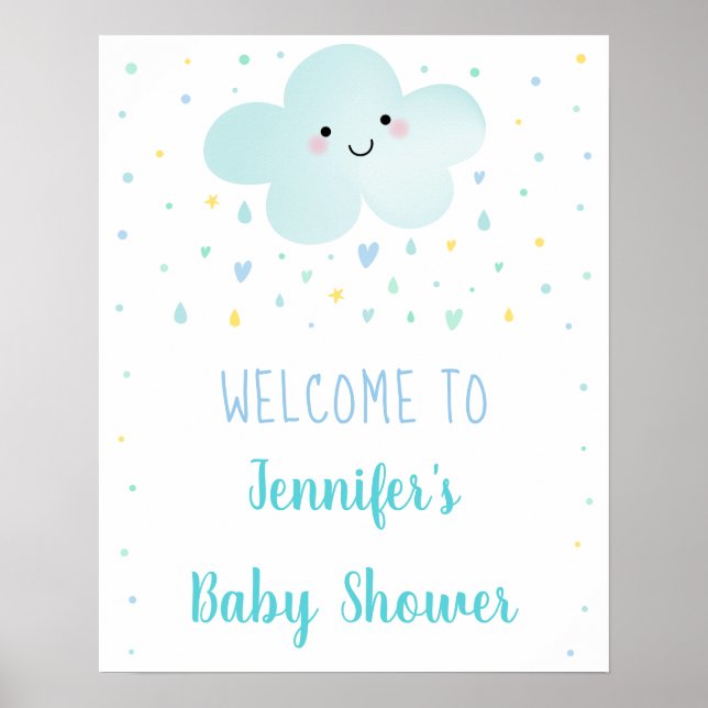 Poster Cute Cloud Stars Blue Baby Sprinkl Bienvenue (Devant)