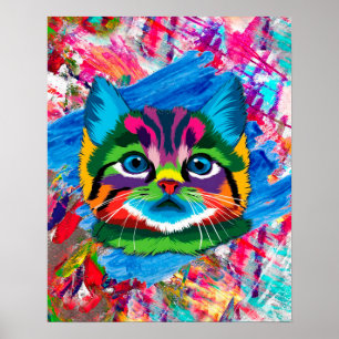 Poster Cute Colorful Kitten Chat Whimsical
