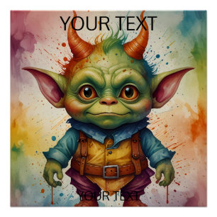 Poster Cute colourful funny little goblin