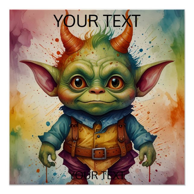 Poster Cute colourful funny little goblin (Devant)