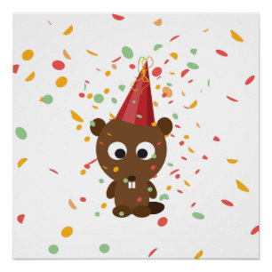 Poster Cute Confetti Party Beaver