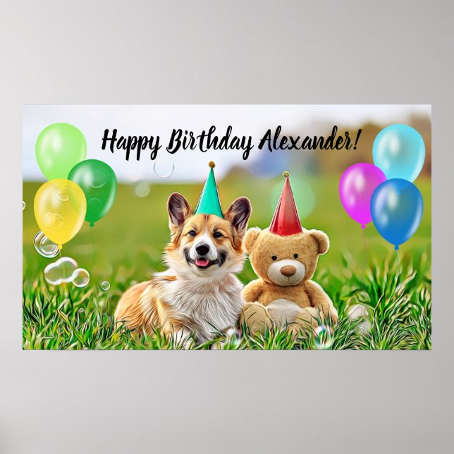 Poster Cute Corgi Bonne fête d'anniversaire (Devant)