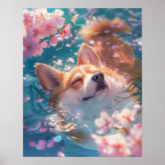 Poster Cute Corgi Chill dans l'eau (Devant)