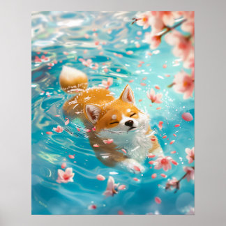 Poster Cute Corgi Chill dans l'eau