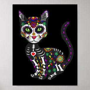 Poster Cute Crâne Sucre Mexicaine Chat Halloween Jour De
