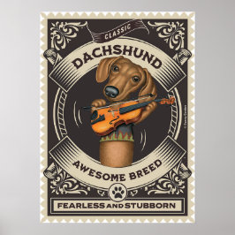 Poster Cute Dachshund Jouer Violon