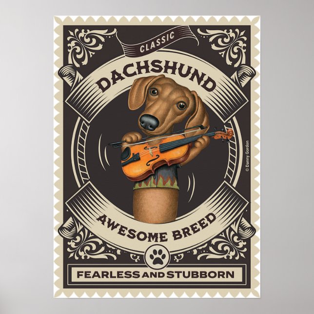 Poster Cute Dachshund Jouer Violon (Devant)