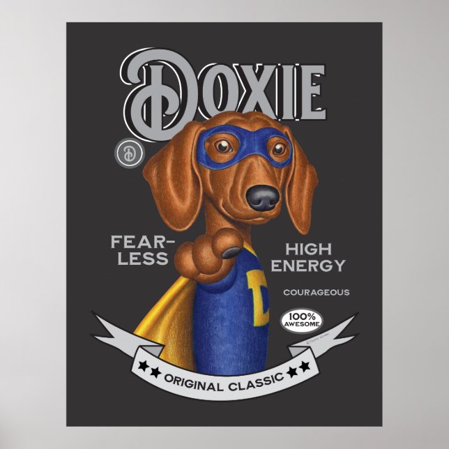 Poster Cute Dachshund Superhero (Devant)