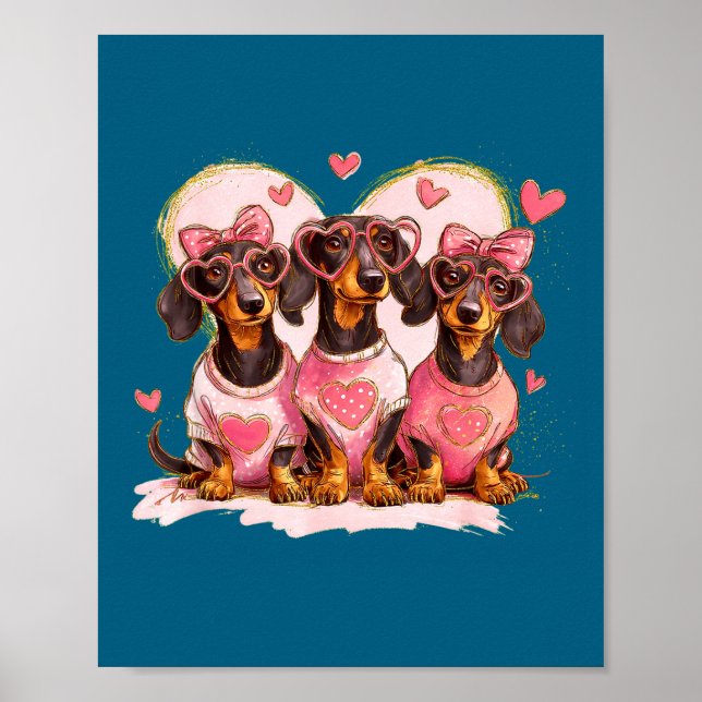 Poster Cute Dachshund Valentines Heart Dog Lover Men Wome (Devant)