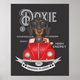 Poster Cute Dachshund véhicule Vintage