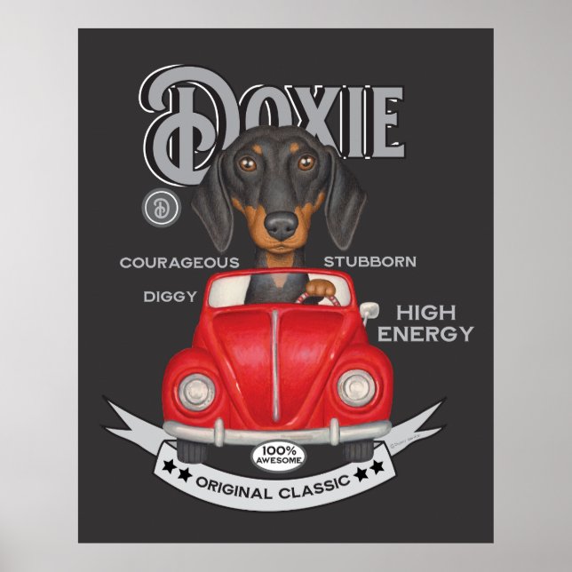 Poster Cute Dachshund véhicule Vintage (Devant)