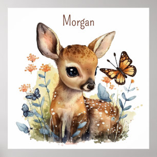Poster Cute Deer et Butterfly AI Nursery Art