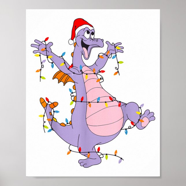 Poster Cute Dragon Christmas Lights Santa Hat Animal Men  (Devant)