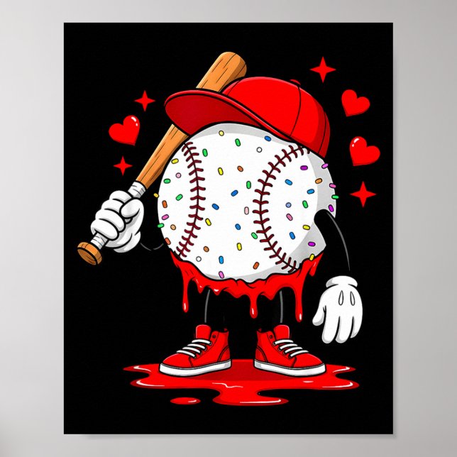 Poster Cute Dripng Baseball Lover Valentines Day Boys Kid (Devant)