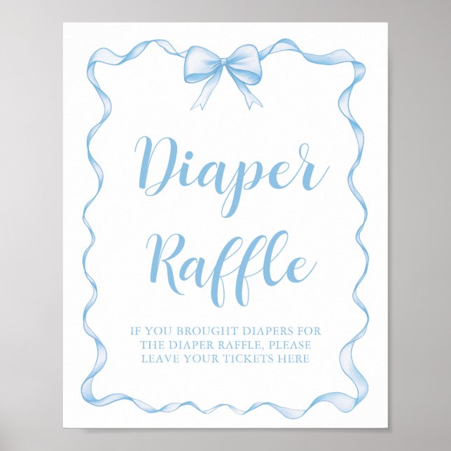 Poster Cute Dusty Blue Bow Boy Baby shower Déchets Raffle (Devant)