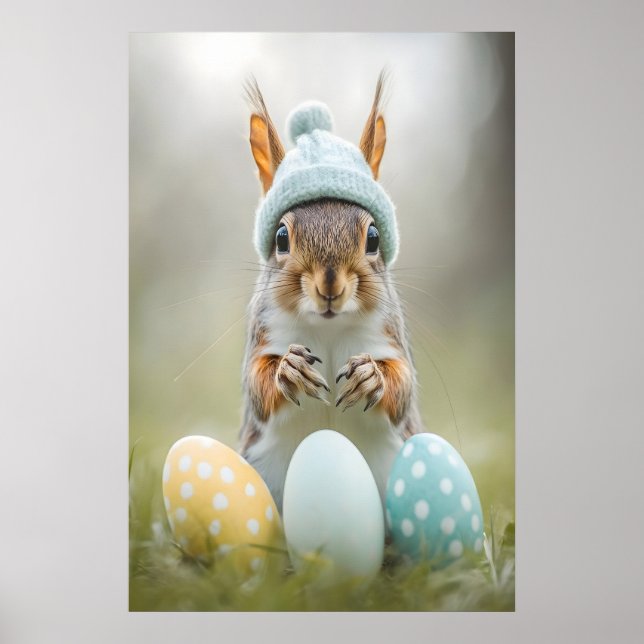 Poster Cute Easter Squirrel Printable Wall Art, Spring (Devant)