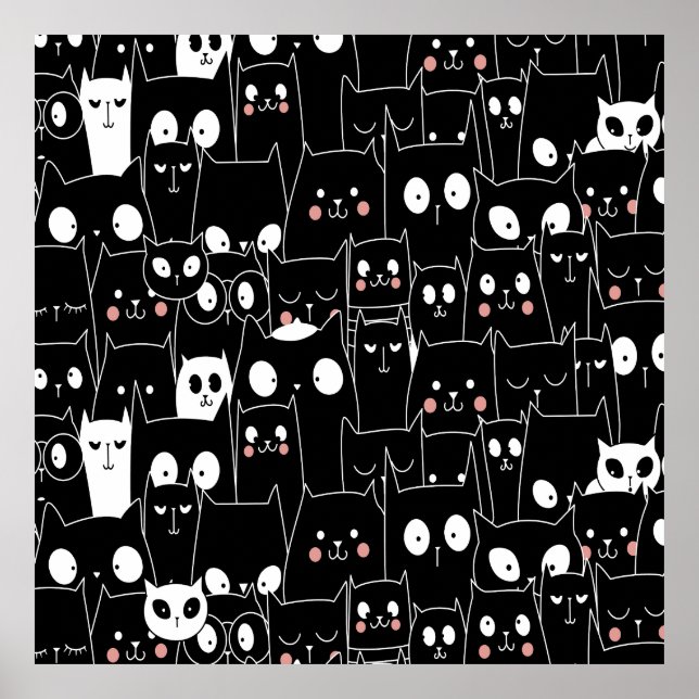 Poster Cute Éffrayant Halloween noir blanc dessin animé a (Devant)