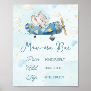 Poster Cute Elephant Avion Aventure Blue Momosa Bar