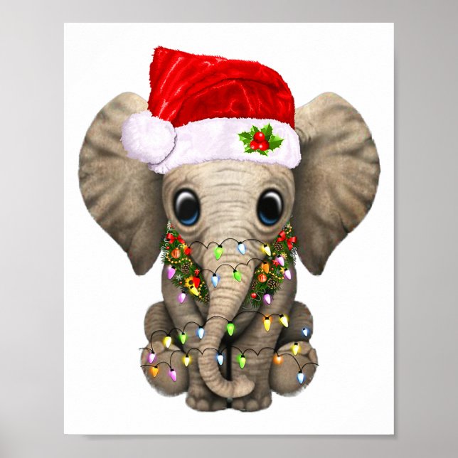 Poster Cute Elephant Christmas Light Funny Elephant Lover (Devant)
