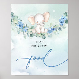 Poster Cute éléphant eucalyptus wreath bleu fleurs nourri
