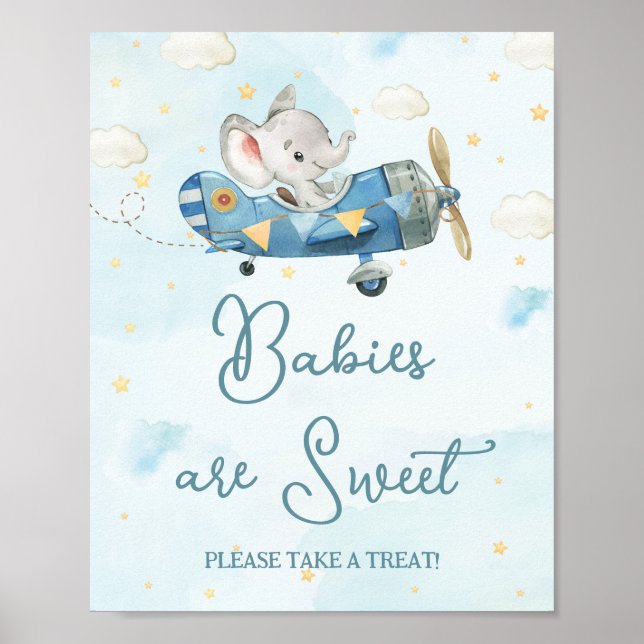 Poster Cute Elephant Plane Aventure Blue Baby Traitements (Devant)
