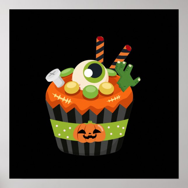 Poster Cute et Déplaisante Halloween Cupcake avec un Big  (Devant)