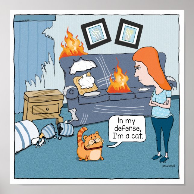 Poster Cute et drôle Mauvais chat destructeur (Devant)