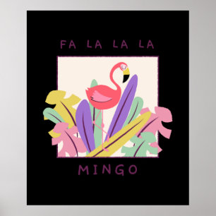 Poster Cute Fa La Mingo Noël Falala Flamant rose de neige