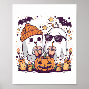 Poster Cute Fantôme Boire Café Drôle Costume Halloween