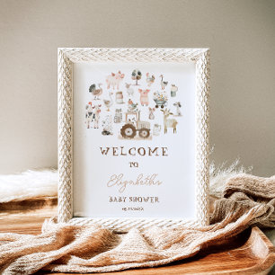 Poster Cute Farm Animaux Barnyard Baby shower Bienvenue