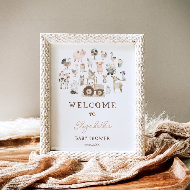Poster Cute Farm Animaux Barnyard Baby shower Bienvenue (Créateur téléchargé)