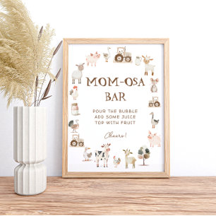 Poster Cute Farm Animaux Barnyard Baby shower Mom-osa Bar