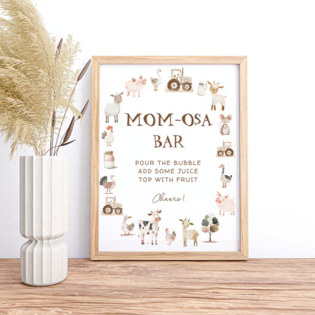 Poster Cute Farm Animaux Barnyard Baby shower Mom-osa Bar (Créateur téléchargé)