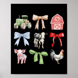 Poster Cute Farm Animaux Vache Cochon Poulet Coquette Agr