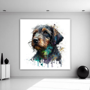 Poster Cute fil Haired Dachshund Chiot Aquarelle Art