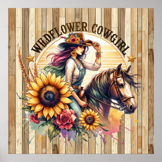 Poster Cute fleur sauvage cowgirl Western (Devant)