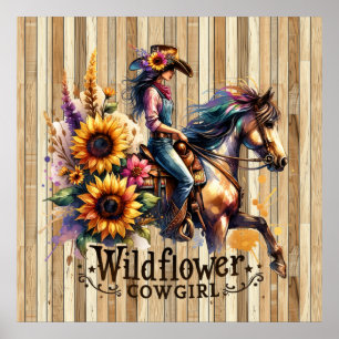 Poster Cute fleur sauvage cowgirl Western