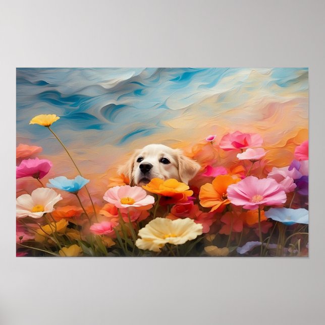 Poster Cute floral Labrador extrait chiot téléchargeable (Devant)