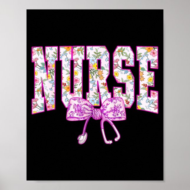 Poster Cute Floral Nk Nurse Coquette Bow Stethoscope Nurs (Devant)