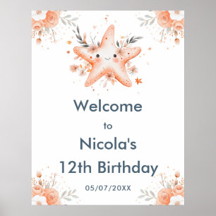 Poster Cute Florale Starfish Fête d'anniversaire Bienvenu