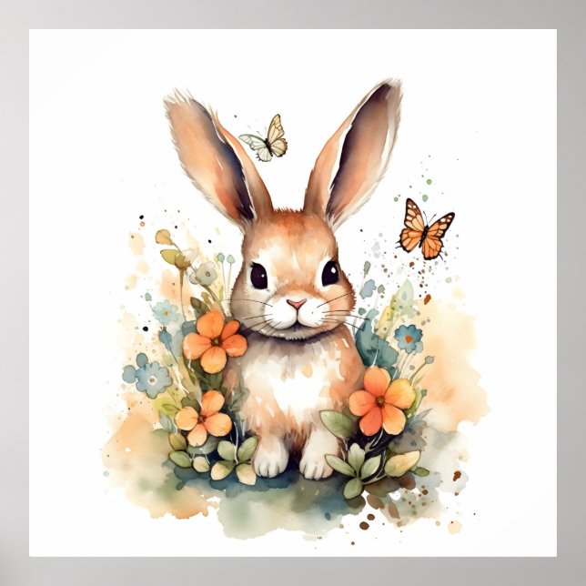 Poster Cute Forest bébé lapin Pintes Nursery Art (Devant)