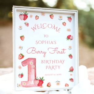 Poster Cute fraise 1er Anniversaire Berry Premier Bienven