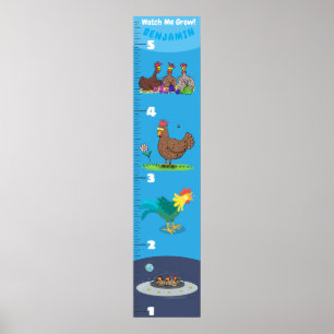 Poster Cute funny chickens cartoon growth chart