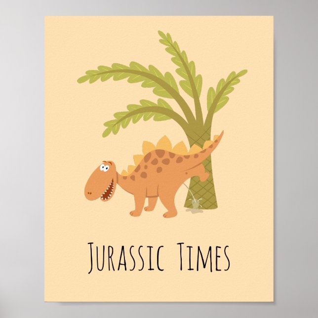 Poster Cute Funny Dinosaur Dino Peeing Jurassic Fern (Devant)