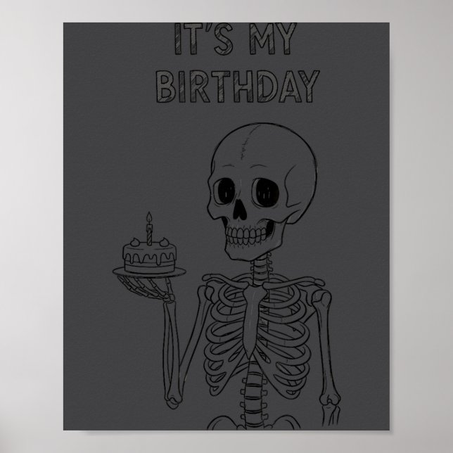 Poster Cute Funny Kawaii Skeleton Birthday Skull Happy Wo (Devant)