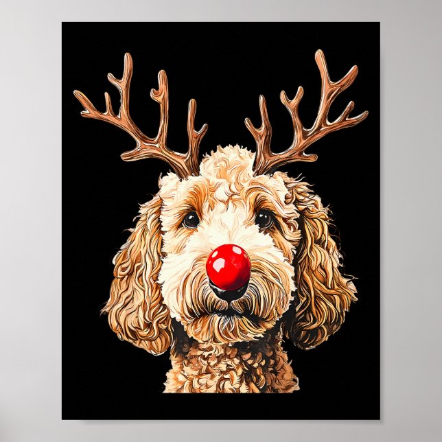 Poster Cute Funny Reindeer Santa Goldendoodle Christmas T (Devant)